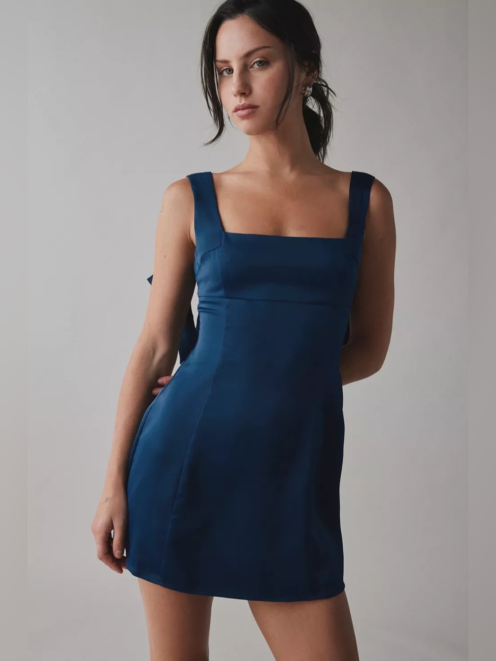 Urban Outfitters | Bri Double Bow Satin Mini Dress Dark Navy Blue Holiday New XL